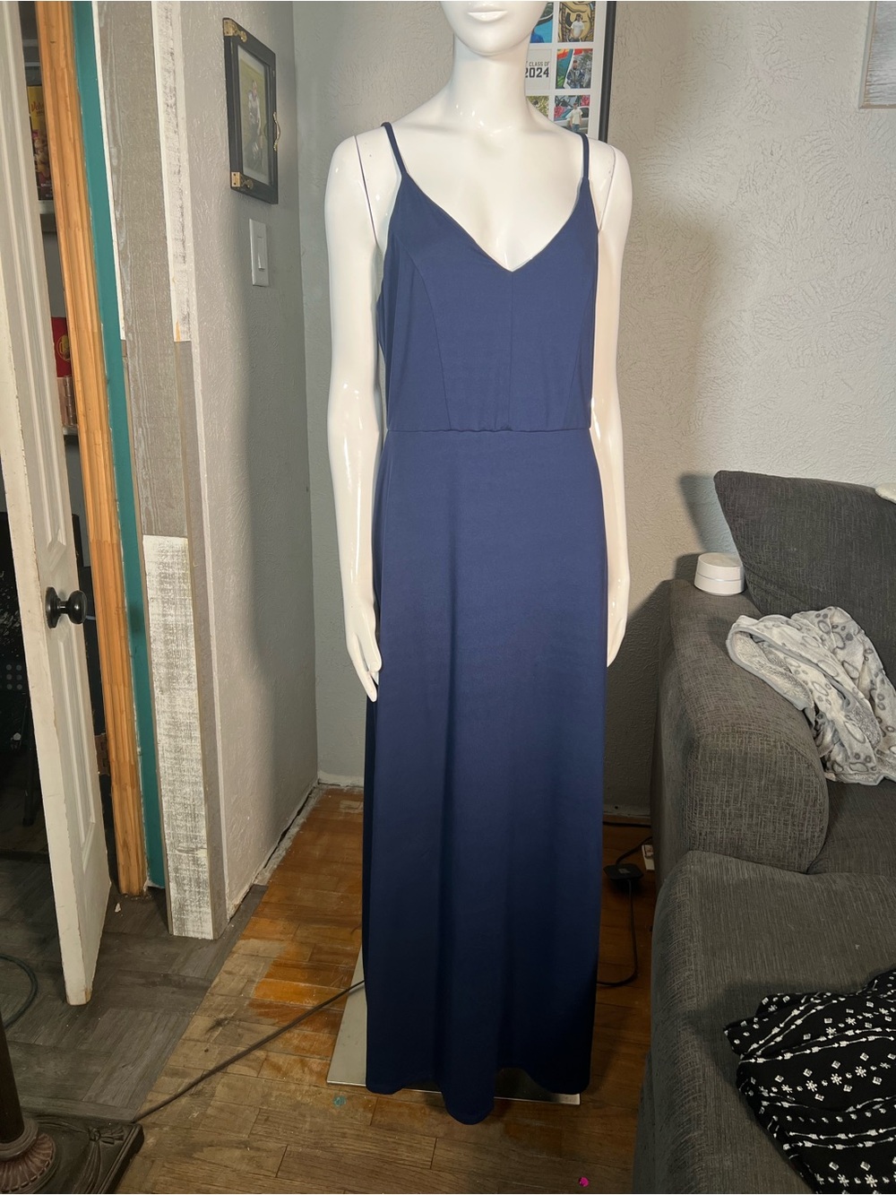 Market & Spruce Navy V-Neck Spaghetti-Strap Maxi Dress
